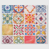 水彩セラミックタイルのコレクション。スクエアヴィンタグ ラッピングペーパー (フラット)