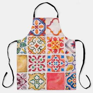 水彩セラミックタイル収集。スクエアビンタグ エプロン