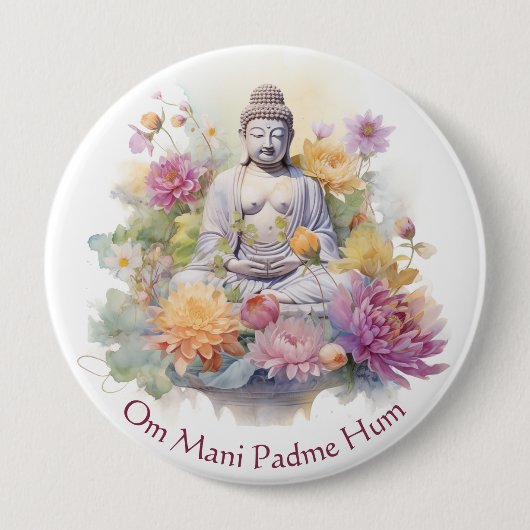 水彩セレネブダピンクイエローフラワーアート 缶バッジ (正面)