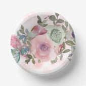水彩セージ緑とピンクの花 ペーパーボウル (正面)