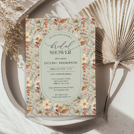 水彩セージ緑のアイボリー野花アーチ 招待状