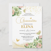 水彩セージ緑ピンクフローラキンセアニラ 招待状 (正面)