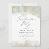 水彩セージ緑金ゴールド幾何学卒業 招待状 (正面)