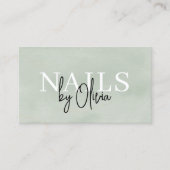 水彩セージ緑QRコード爪、 ネイルスペシャリスト 名刺 (正面)
