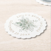 水彩セージ金ゴールド葉ブライダルシャワー紙C ペーパーコースター (アングル)