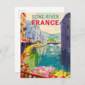 水彩セーヌ川フランス旅行はがき ポストカード (正面/裏面)
