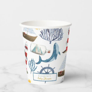 水彩セーラーホエールシーベビーシャワー 紙コップ