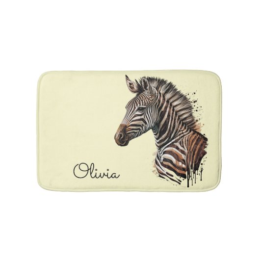 水彩ゼブラヘッドの装飾 バスマット (正面)