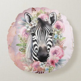 水彩ゼブラ及びフローラリース ラウンドクッション