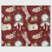 水彩ソックス/時計クリスマスパターン ラッピングペーパー (フラット)