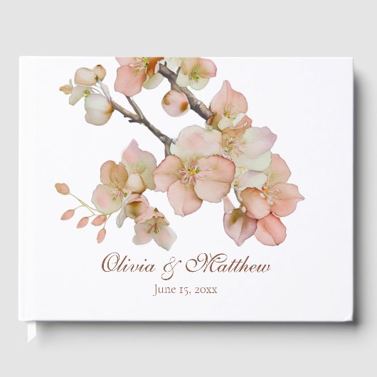 水彩ソフトオレンジ色ピンク春花スクリプト ゲストブック (正面)