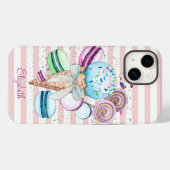 水彩ソフトクリーム、マカロン、ピンクのストライプ Case-Mate iPhoneケース (裏面 (横))
