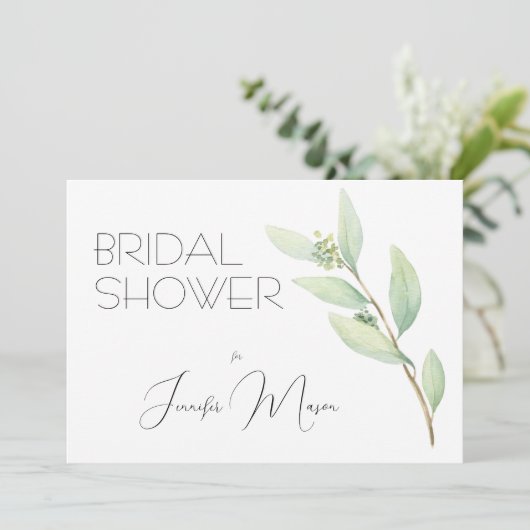 水彩ソフトグリーンフローラブライダルシャワー 招待状 (スタンド正面)