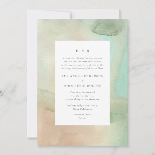 水彩ソフトパステルビーチウェディング招待状 招待状 (正面)