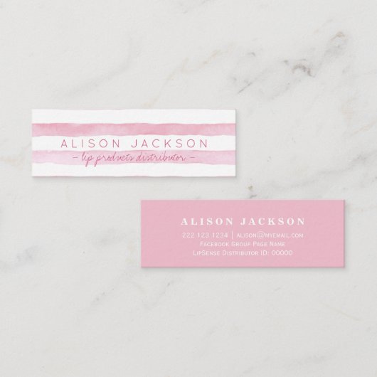 水彩ソフトピンクのストライプ口紅卸売業者 スキニー名刺 (正面/裏面)