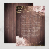 水彩ソフトピンクのバラの木製結婚式 招待状 (正面/裏面)