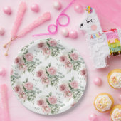 水彩ソフトピンクのバラ模様 ペーパープレート (パーティー)