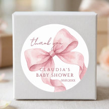 水彩ソフトピンクの弓のベイビーシャワーのお礼