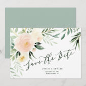 水彩ソフトピンクの桃色の花と葉のウェディング (正面/裏面)