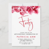 水彩ソフトピンクの蘭 40歳の誕生日 招待状 (正面)