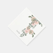 水彩ソフトピンク花柄ホワイトウェディングカクテル スタンダードカクテルナプキン (角)