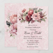 水彩ソフトピンク 牡丹大理石 ウェディング 招待状 (正面/裏面)