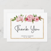 水彩ソフトペオニー花の花 サンキューカード (正面/裏面)