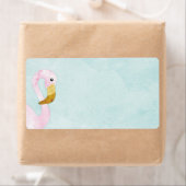 水彩ソロピンクフラミンゴオンビーチ ラベル (インサイチュ)