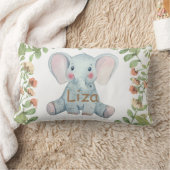 水彩ゾウのグリーンがかった個性的なベビー寝室 ランバークッション (ブランケット)