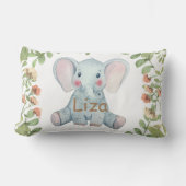 水彩ゾウのグリーンがかった個性的なベビー寝室 ランバークッション (正面)