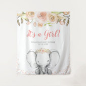 水彩ゾウの女の子ベビーシャワー背景 タペストリー (正面)