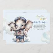 水彩ゾウの海洋テーマの赤ちゃんのための本 招待状 (正面/裏面)