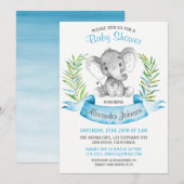 水彩ゾウの男の子ベビーシャワー 招待状 (正面/裏面)