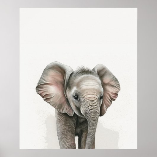 水彩ゾウの赤ちゃんの寝室 ジャングルサファリ ポスター (正面)