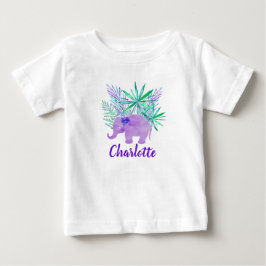 水彩ゾウジャングルトロピカルカスタマイズ可能 ベビーTシャツ