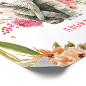 水彩ゾウピンクの花の女の子の寝室 ポスター (角)