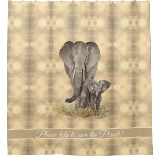 水彩ゾウマムとベビー名前をカスタムする シャワーカーテン (正面)