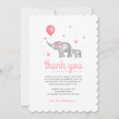 水彩ゾウ&ピンクハートサンキューカード 招待状 (正面)