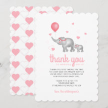 水彩ゾウ&ピンクハートサンキューカード