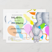 水彩ゾウ、風船ベビースワユニセックスーナー 招待状 (正面/裏面)
