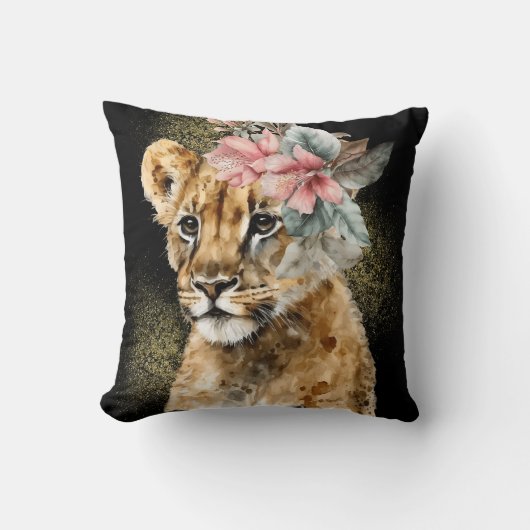 水彩タイガーフローラアート クッション (正面)