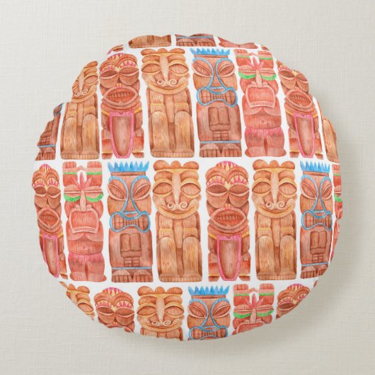 水彩タイキハワイトテムシームレスパターン ラウンドクッション (正面)