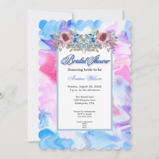 水彩タイダイと花 招待状 (正面)