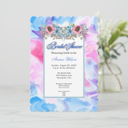 水彩タイダイと花 招待状 (スタンド正面)