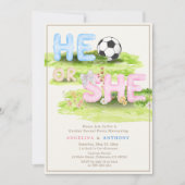 水彩タイポグラフィサッカーワイルドフラワーHe or She 招待状 (正面)