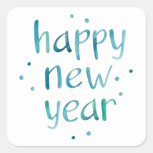 水彩タイポグラフィハッピーニューイヤーデザイン スクエアシール (正面)