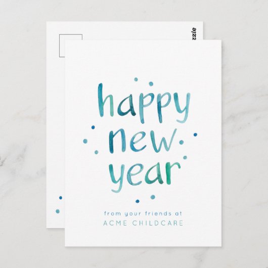水彩タイポグラフィハッピーニューイヤー ポストカード (正面/裏面)