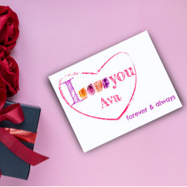 水彩タイポグラフィラブパープル葉書 シーズンポストカード