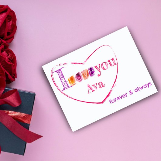 水彩タイポグラフィラブパープル葉書 シーズンポストカード