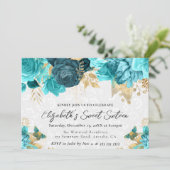 水彩タイルとゴールドの花のスイート16 招待状 (スタンド正面)